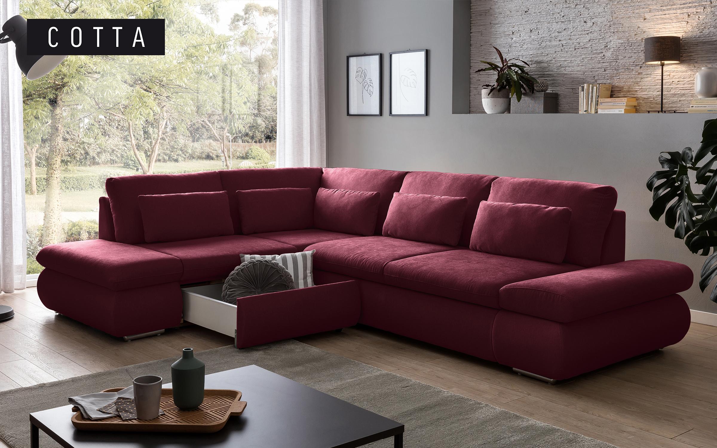 Γωνιακός καναπές – κρεβάτι Delmar, μπορντό  2